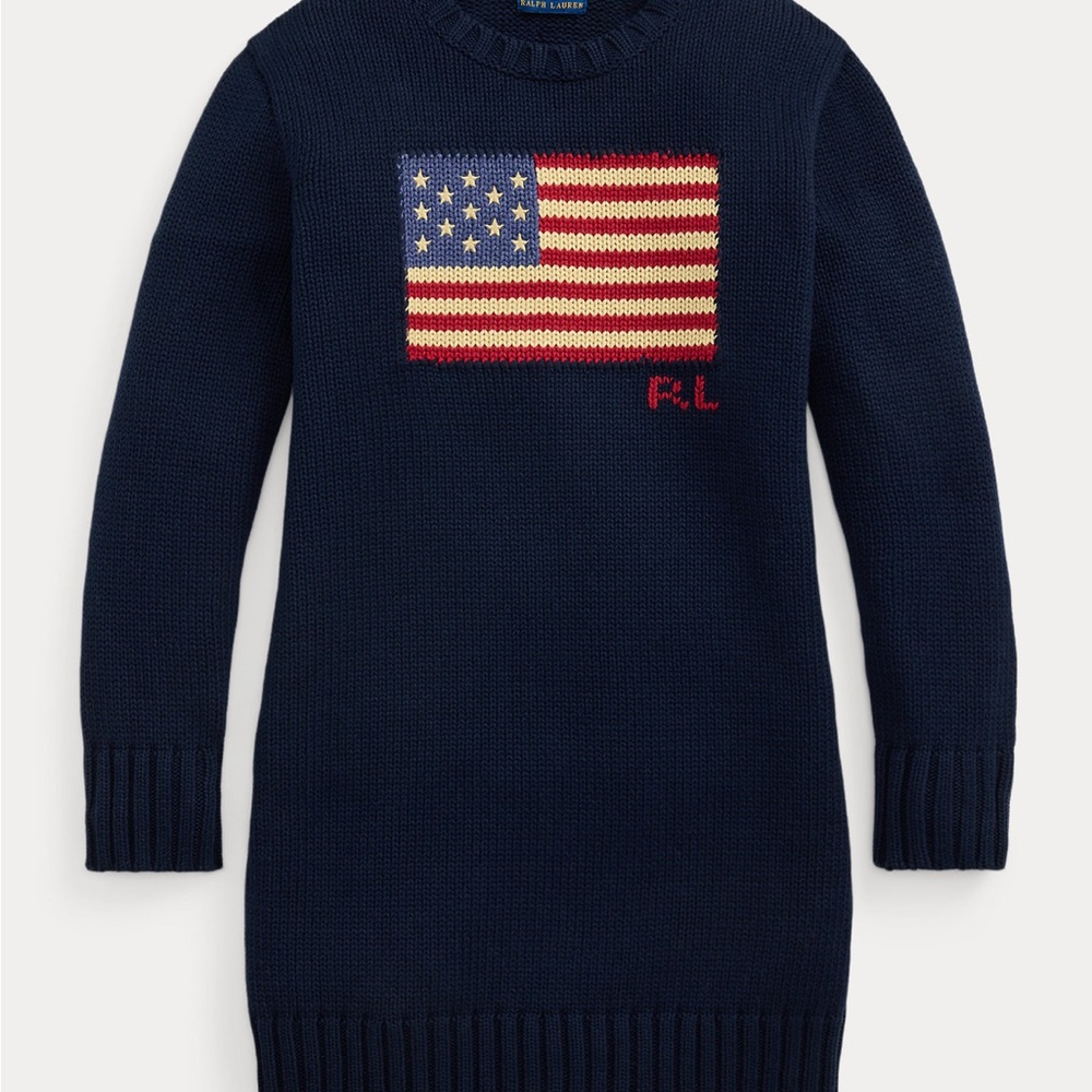 Polo Ralph Lauren American Flag Blue Sweater Dress. Size: Large, 12-14